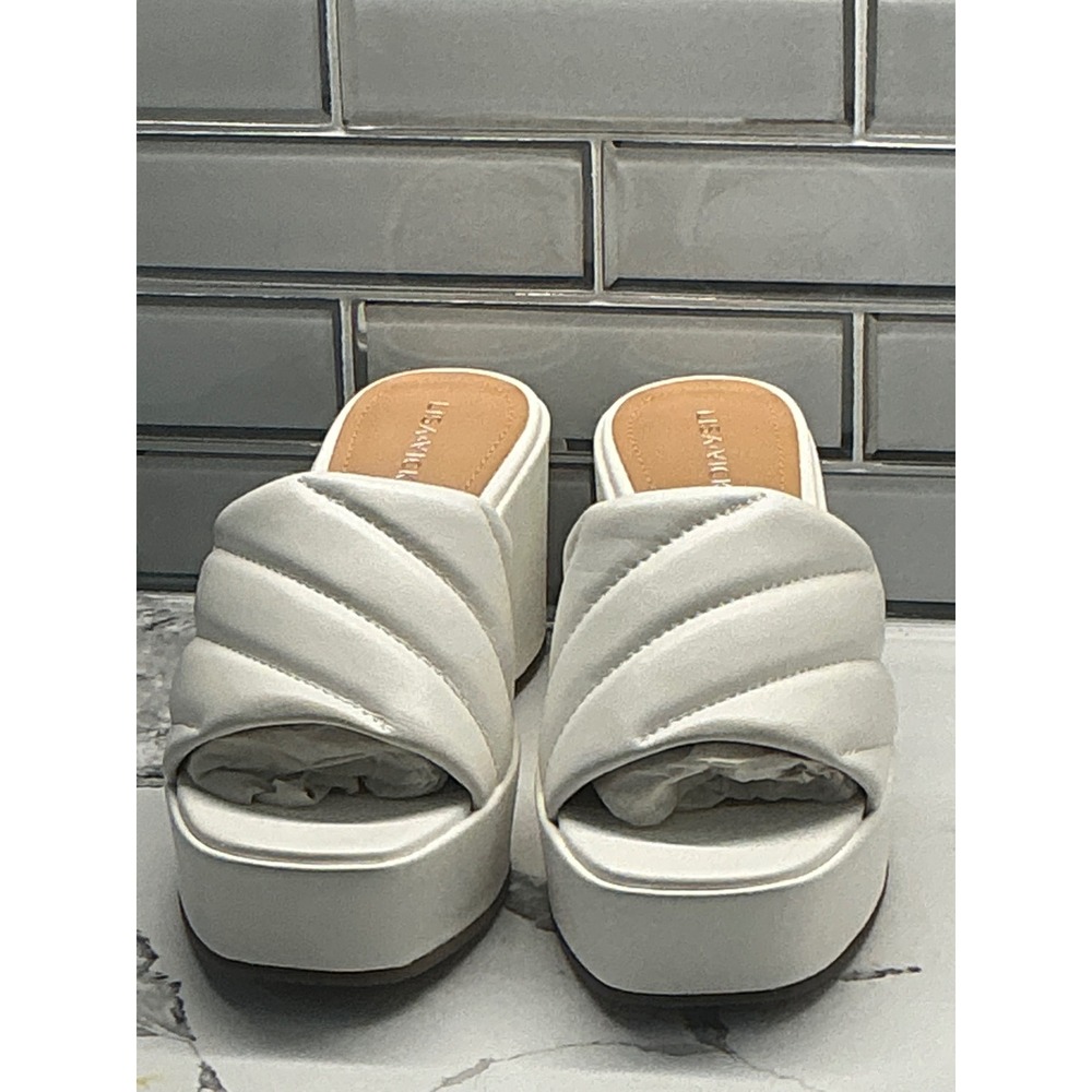 Lisa Vicky LEAD-V White Sheep Nappa Wedge Platform Slide Sandals Women's Size7.5